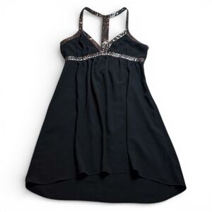 Gentle Fawn Elegant Black Strappy Dress with Metallic Highlights sz L